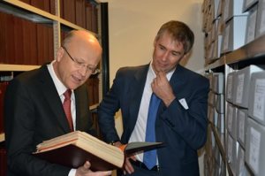 Koen Lenaerts, President of the European Court of Justice, visits the HAEU deposits with the Director, Dieter Schlenker.